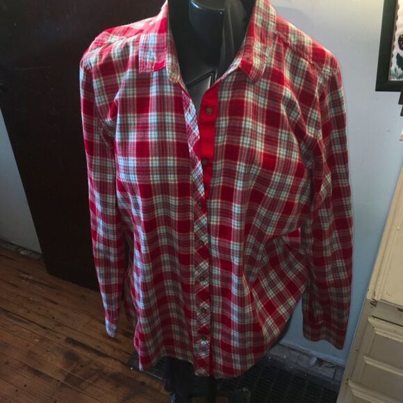 Eddie Bauer XXL red plaid flannel button down shirt - Picture 1 of 3